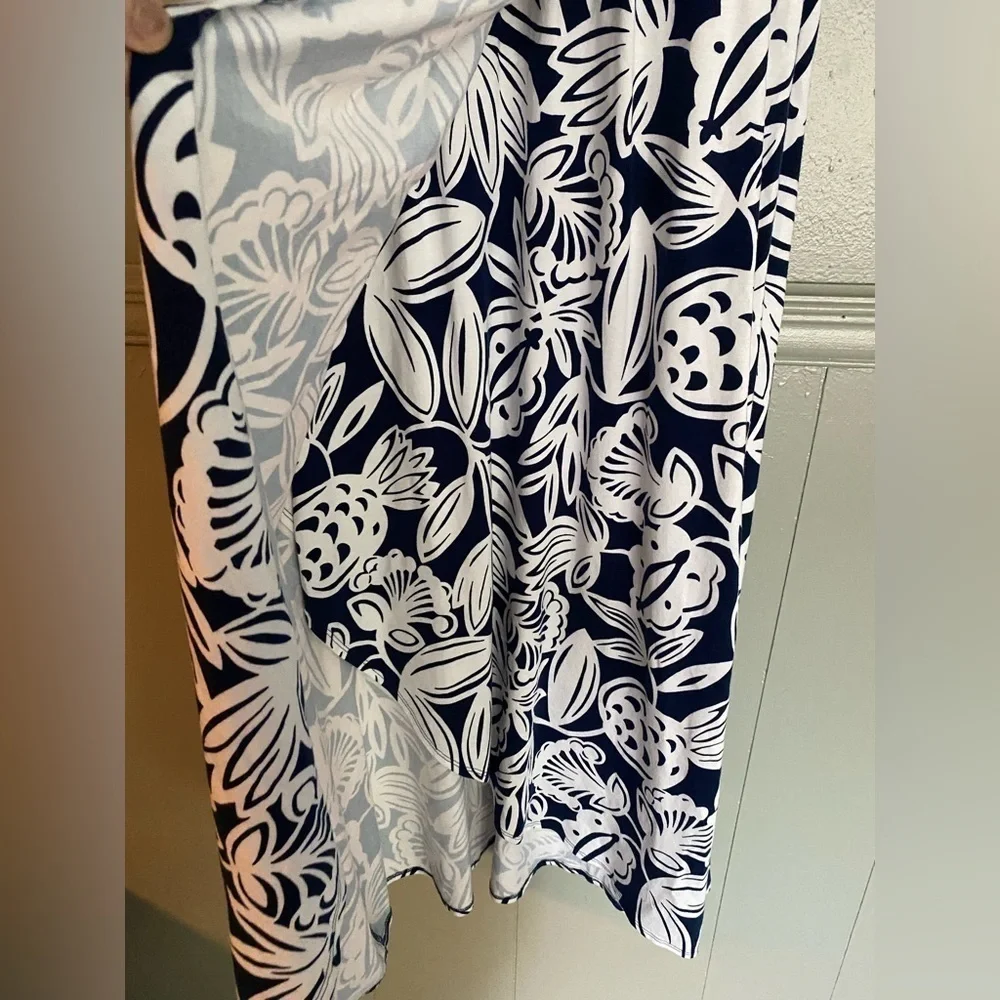 Talbots Dress Womens Size Medium Petite Navy & White V-Neck Faux Wrap Dress - Picture 3 of 12